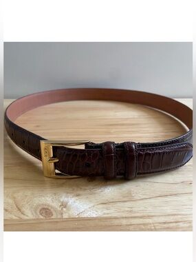 Ralph Lauren Classic Croc-Embossed Leather Belt Brown